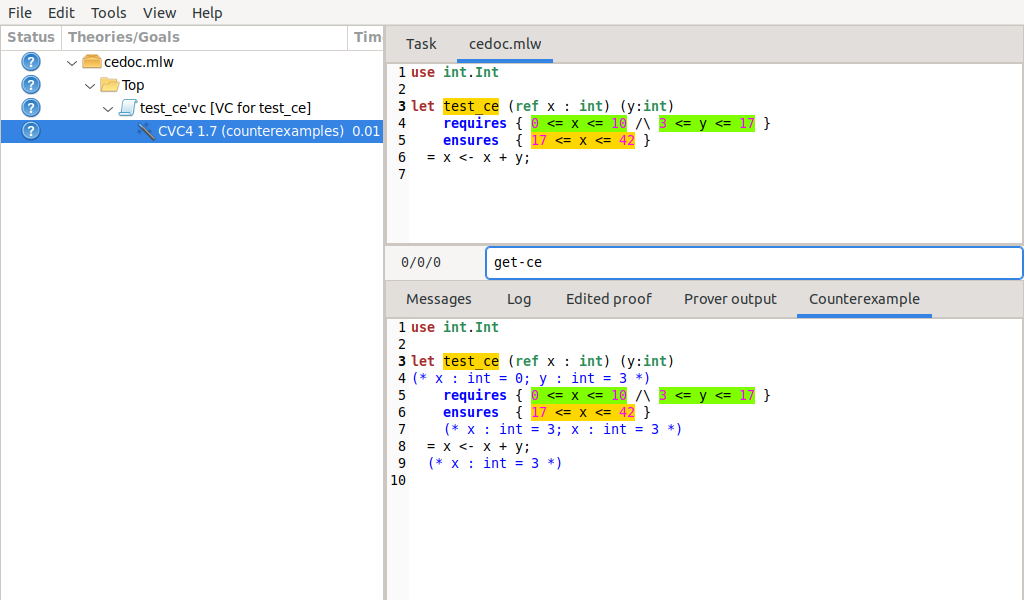 Counterexamples display for CVC4