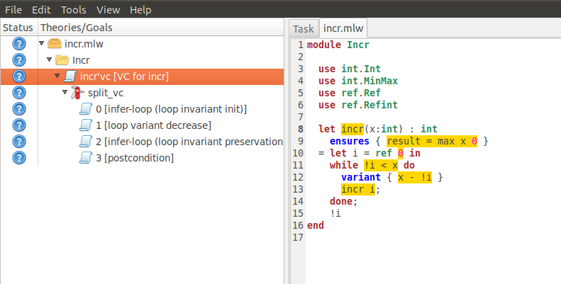 The GUI with inferred invariants (after split).